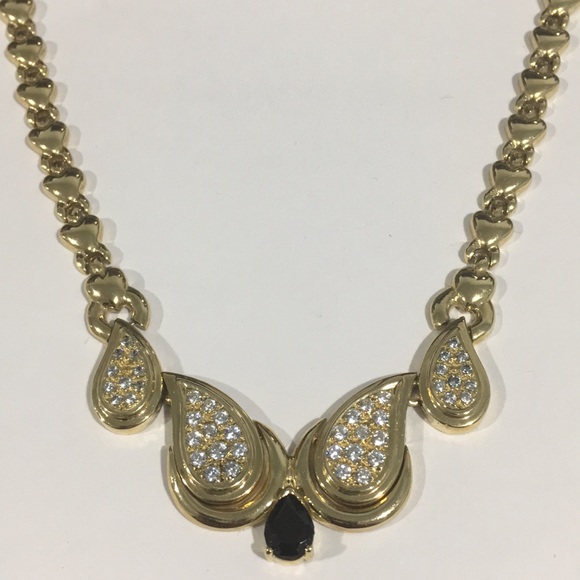 14k Yellow Gold Heart ❤️ Link Necklace W/Cz Stones - Picture 4 of 6